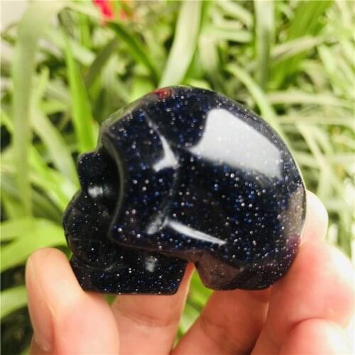 Natural blue sand stone carving skull feng shui decoration crystal home decoration