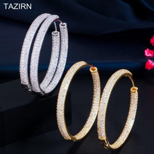 2021 New Summer Jewelry Hoop Earrings CZ Round Shape 3A Full Zircon Party Wedding Jewelry Big Earrings Dress Accessories