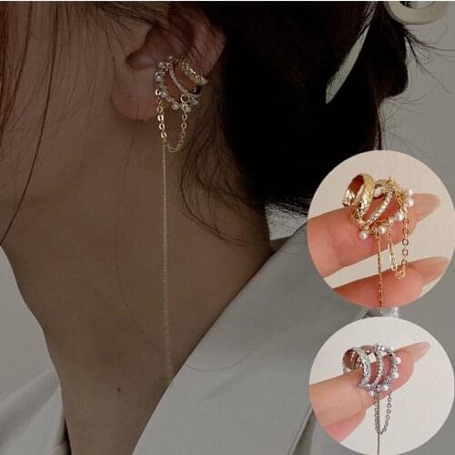 New Arrival Crystal Trendy Water Flower Tassel Earbone Clip Ins Earrings Long pendant Female Elegant Jewelry without ear hole
