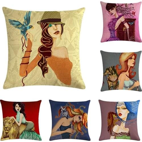 Super Cute Printing Cushion Cover Beauty Girl Pattern Pillow Cover Home Decorative Cotton Linen Square Pillowcase ZY258