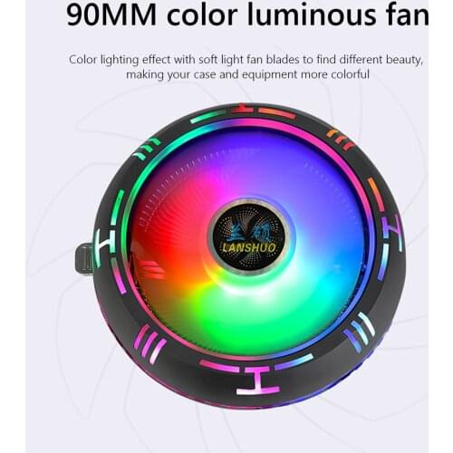 LANSHUO Rainbow RGB CPU Air Cooler with 90mm Silent Fan Aluminum Fins Low Profile CPU Cooler for AMD AM4/3+/3/2/+ 2 FM X79 LGA