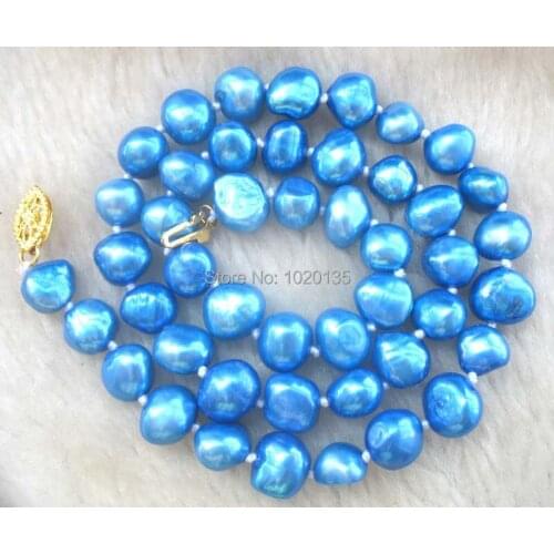 Freshwater pearl deep blue baroque nature necklace 16inch