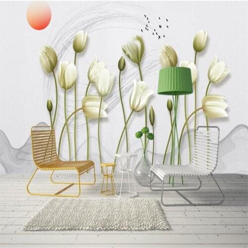 Custom modern 3d effect photo wallpaper hands painting flower minimalism background wall mural abstract wallpaper home decorate