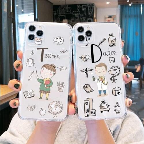 Funny Cute Teacher Doctor Nurse Clear Phone Case For iPhone 12 11 Pro MAX XR 7 X XS SE2020 8 6Plus Profession Soft Cover Funndas