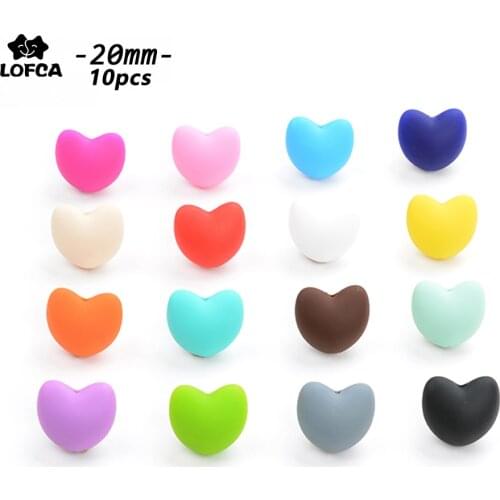 LOFCA Heart Shape Loose Silicone Beads 10 pcs/lot For Teething Necklace Silicone Loose Beads For Baby Teether BPA Safe DIY Bead