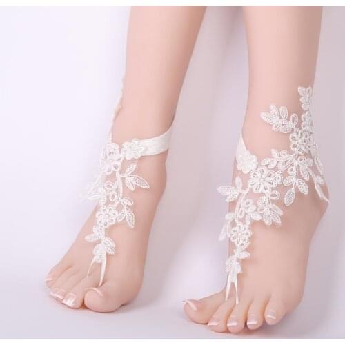 Wedding Foot Chain White Barefoot Sandals Beach Anklet Jewelry Wedding Shoe Lace