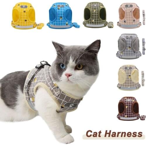 Reflective Cat Harnesses Breathable Cat Accessories Adjustable Lattice Pet Collar for Kitten Cute Nylon Mesh Cats Vest Leash Set