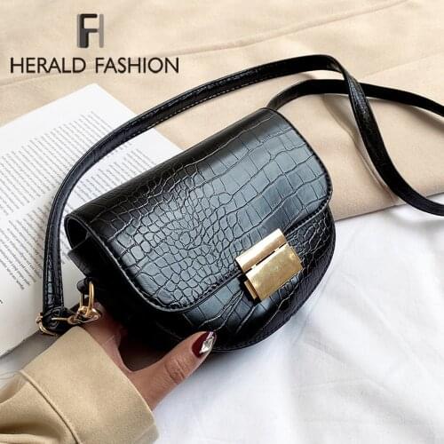 Stone Pattern PU Leather Saddle Bag For Women 2019 Small Solid Color Shoulder Messenger Bag Female Casual Handbags and Purses