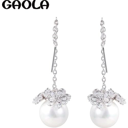 GAOLA 2017Delicate Flower Imitation Pearls Dangle Earring Cubic Zirconia Earrings Women Wedding Party Jewelry GLE6810Y