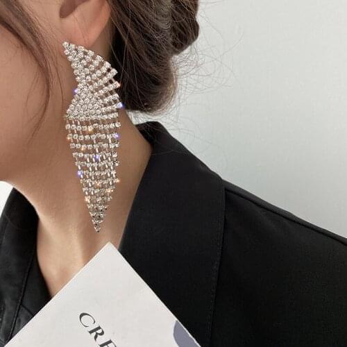 Exknl 2020 Silver Color Angel Wing Crystal Bridal Drop Earrings Fashion Long Tassel Big Wedding Dangle Earings For Women Jewelry