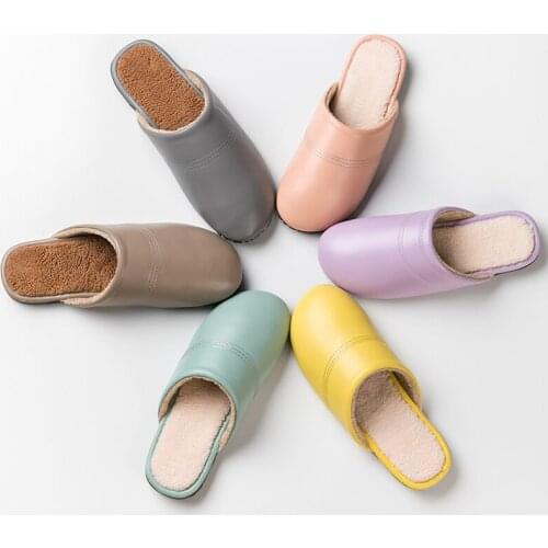 Womens Winter Indoor Slippers Pu Cotton Slippers Male Waterproof Non-slip Indoor Couple Home Shoes Winter Warm Men Slippers