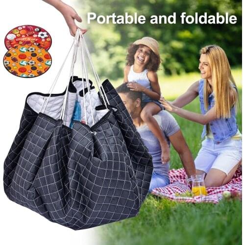 2 IN 1 Multi-Func Portable Kids Toy Storage Bag Picnic Blanket Play Mat 150cm Toys Organizer Box Practical Storage Bags For Baby