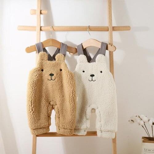 2020 Baby Girls Boys Fake Fur Cashmere Warm Pants Overalls Cute Cartoon Thick Warm Winter Pant Trousers Toddlers Bebes Clothes