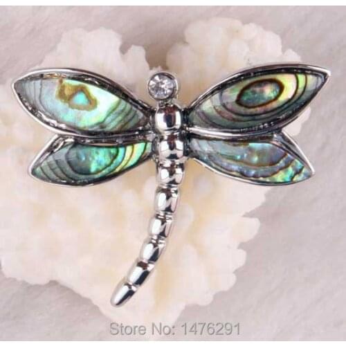 25X33MM Silver Plated Abalone Shell Dragonfly Pendant