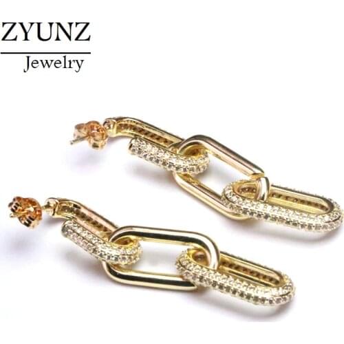 4 Pairs, Cubic Zircon Link Punk Chain Jewelry Stud Earrings Women New CZ Micro Paved For Female
