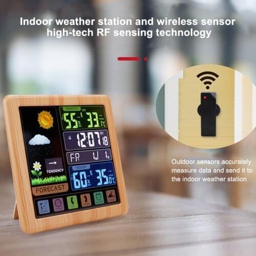Wireless Automatic Electronic Weather Clock Thermometer Touch Control withBacklight Display Colorful LCD Alarm Calendar Weather