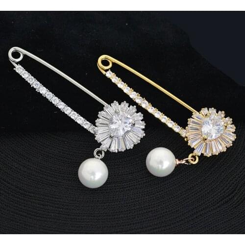 Large Safety Pin Brooches Zircons Charm Cardigan Sweater Costume Ornament Jewelry Accessory Bar Badge Pins Brooch