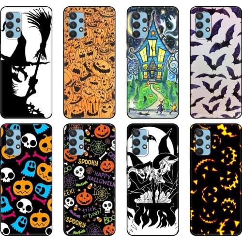 Black tpu Case For Samsung galaxy A12 A22 A32 A42 A52 A72 4g 5g S21 PLUS ultra back cover Pumpkin Halloween Bat