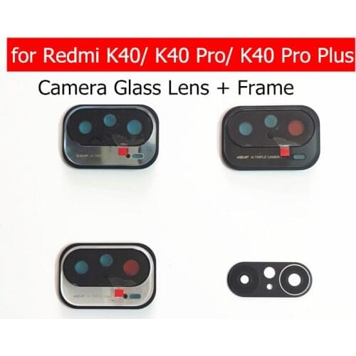 For Xiaomi Redmi K40/ K40 Pro/ K40 Pro Plus Back Rear Camera Glass Lens with Frame Holder with 3M Glue Repair Spare Parts