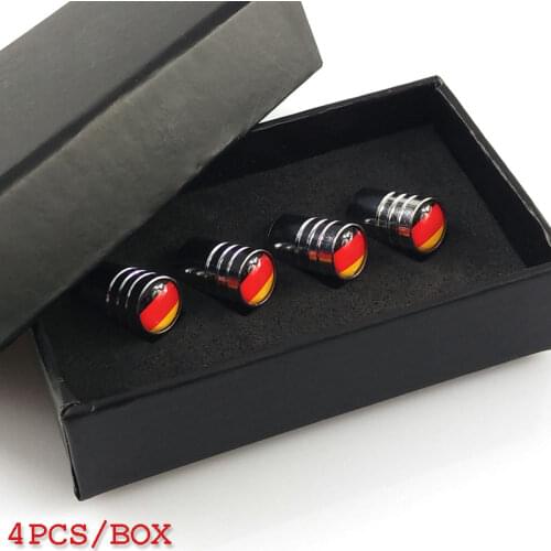 Doofoto 4x Car Wheel Tire Valve Caps Stem Case With Box German Flag For Kia Ford Nissan Opel Lada Skoda Hyundai Audi Bmw Renault