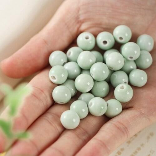 50 PCS 6mm 8mm 10mm 12mm Round Green Ceramic Bead DIY Handmade Porcelain Spacer Beads Hole Beads For Jewelry Making