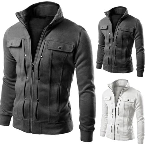 Fashion Men Jackets Coat Autumn Winter Zipper Casual Fleece Coat Bomber Jacket Stand Collar Fashion Male Outwear