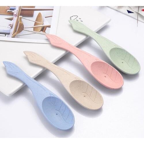 Creative Concise Children Spoon Cartoon Design Multi-use Wheat Straw Baby Feeding Soup Spoon Home Use Childrens Tableware