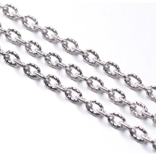 100m/roll Iron Cross Chain for jewelry making, Oval, Platinum Color, Link: 4mm long, 3mm wide, 1mm thick