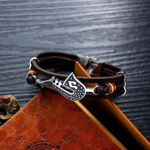 Fashion Personality Saxophone Music Bracelet Mens Leather Woven Note Multi-Layer Accessory Bracelet 2021 Bracelet Trend