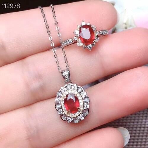 Ruby Jewelry Set Natural Real Ruby 925 Sterling Silver 1pc Ruby Pendant,1pc Ruby Ring
