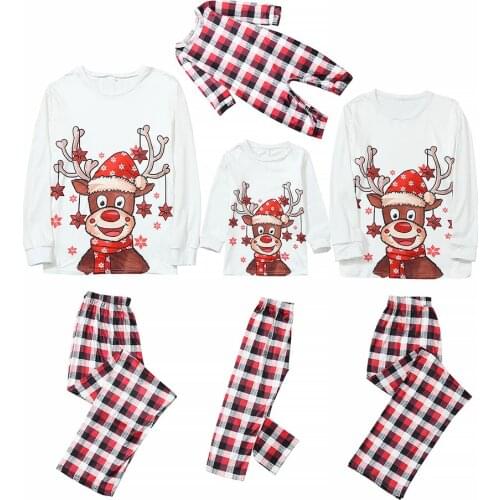 New Year Family Pajamas Set Cartoon Deer Pattern Kids Men Women Family Sleepwear 2pcs Sets Xmas Family Matching Clothes