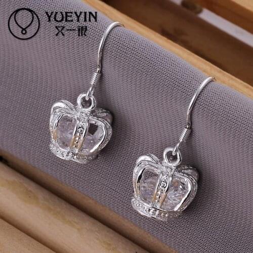 New fashion silver plated jewelry Womens earrings Fashion brincos Earhook Accessories Trendy Wholesale crown crystal