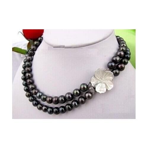 2 ROW SOUTH SEA AAA 9-10MM BLACK PEARL NECKLACE 18-19 INCH