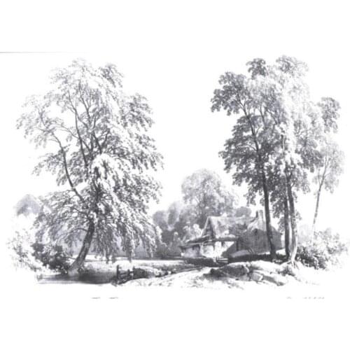 Landscape Sketch Hut Big tree Grove Diamond Painting Embroidery Cross Stitch For Living Room Decoration FH623