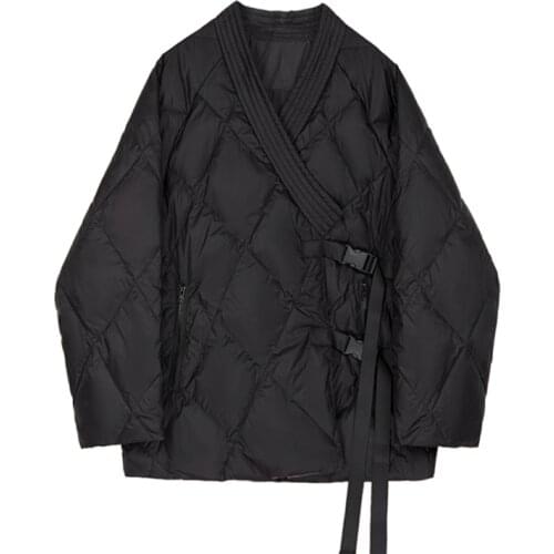 2021 New Japanese Lightweight Down Jacket Women Loose Korean Winter Solid Color Temperament Diamond-shaped Down Jacket Fashion