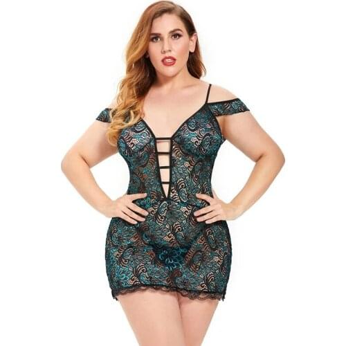 Plus Size Eyelash Lace Romance Set Sexy Lingerie Temptation Underwear Back Closure G-String Seamless Four Season Nightdress