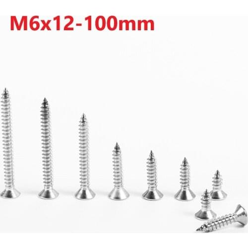 M6 304 Stainless Steel Cross Recessed Countersunk Self Tapping Screw 6mmx12 14 30 35 75 80 90 100mm Extend Countersunk Screws