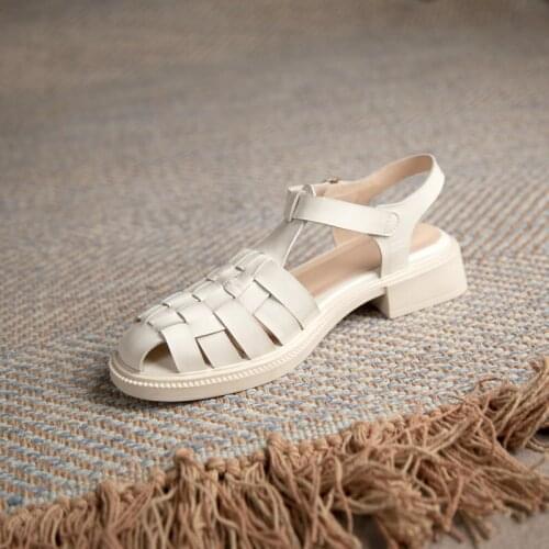 SKLFGXZY Summer New Arrival Genuine Leather Sandals Womens Shoes Weaving Black White Fashionable Roman Style Size 34-40