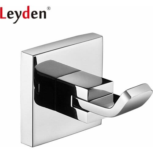 Leyden Modern Stainless Steel Polished Chrome Finished Square Base Robe Hook Holder Wall Mounted Coat Hook Bathroom Accessories