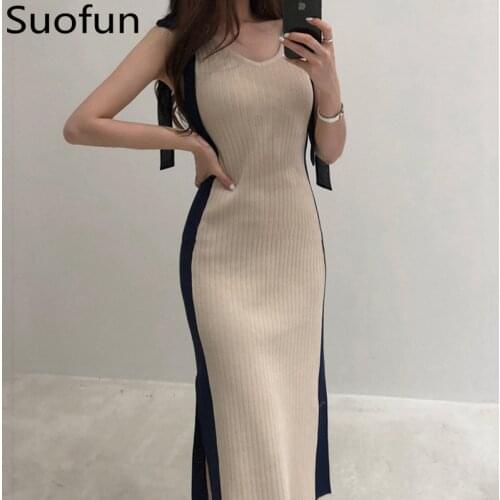 Летние трикотажные платья Suofun China At AliExpress