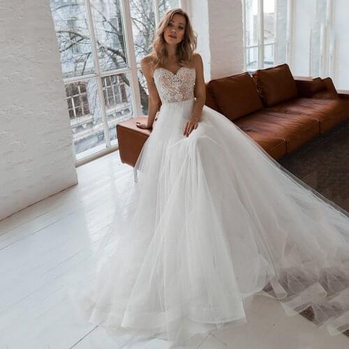 UZN Princess Lace And Tulle Wedding Dress Sweetheart Beading Pearls Bridal Gowns Vestido De Noche