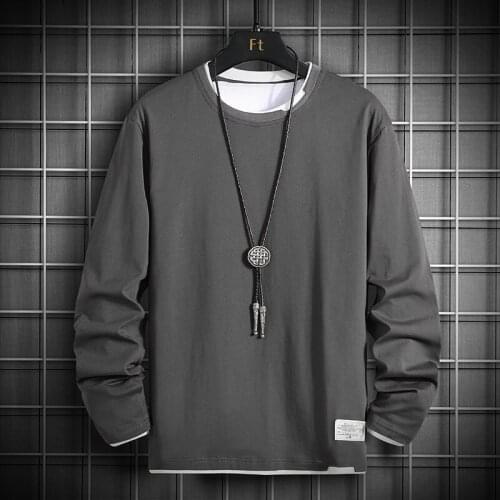 Autumn New Men Sweatshirt Casual 2021 New Mens Hip Hop Harajuku Hoodies Solid Color Loose Pullover Male Two Fake Pieces Clothing