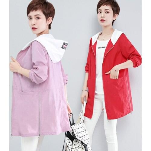 Spring Autumn New Thin Slim Trench Coat Women Sun Protection Clothes Female Casual Loose Windbreakers Women Long Hooded Overcoat