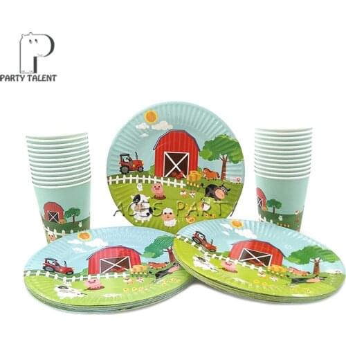 Party Supplies 48pcs Farm Animals Theme Kids Birthday Party Tableware Set 24pcs Plates Dishes And 24pcs Cups Glasses