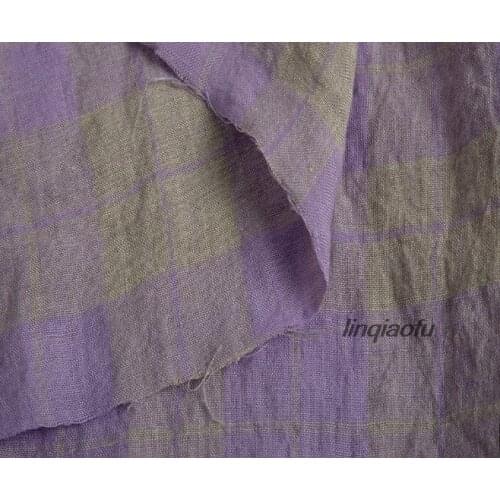 High-end yarn-dyed purple check linen fabric