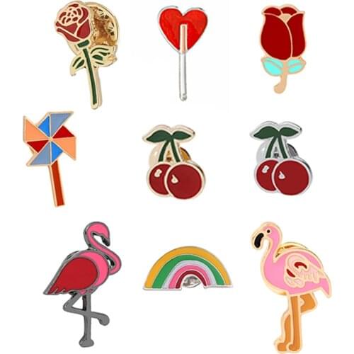 Kpop Hijab Pins Women Brooches Cute Flamingo Rose Cherry Heart Rainbow Sweater Coat Scarf Lapel Pin Button Bag Badge Accessories