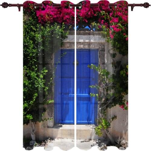 Living Room Curtains Gate Blue Wreath Home Decoration Curtains For The Room Kitchen Study Bathroom Window Valance Curtains