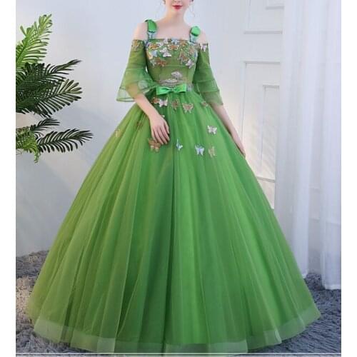 Green/blue/yellow sleeve ball gown medieval dress Renaissance gown queen Victorian dress/Marie Antoinette/ Belle Ball