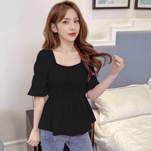 Women Blouse Real Shot 2021 Summer Square Collar Ruffled Chiffon Shirt Baita Short Sleeve Top For Women Blusas Mujer De Moda