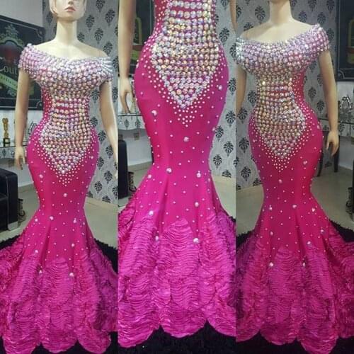 Fuchsia Prom Dresses Mermaid Gorgeous Evening Dress Vestidos Custom Made Elegant Evening Formal Gown robe de soiree